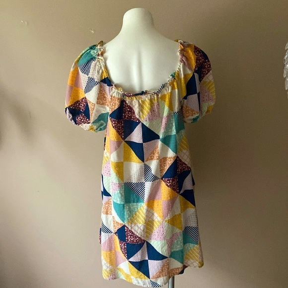 a.n.a Multicolored Floral Patchwork Short Puff Sleeve Above Knee Dress Large - Picture 3 of 6